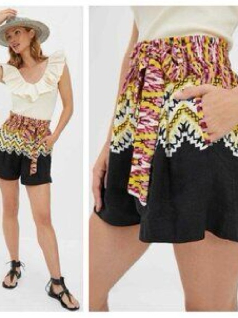 Anthropologie Black High-Waist Patterned Tie Shorts